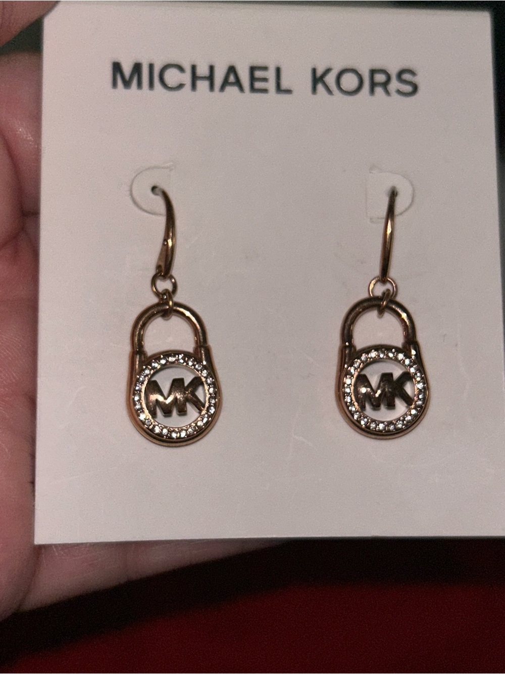Michael Kors Rose Gold-Tone MK Logo Drop Earrings